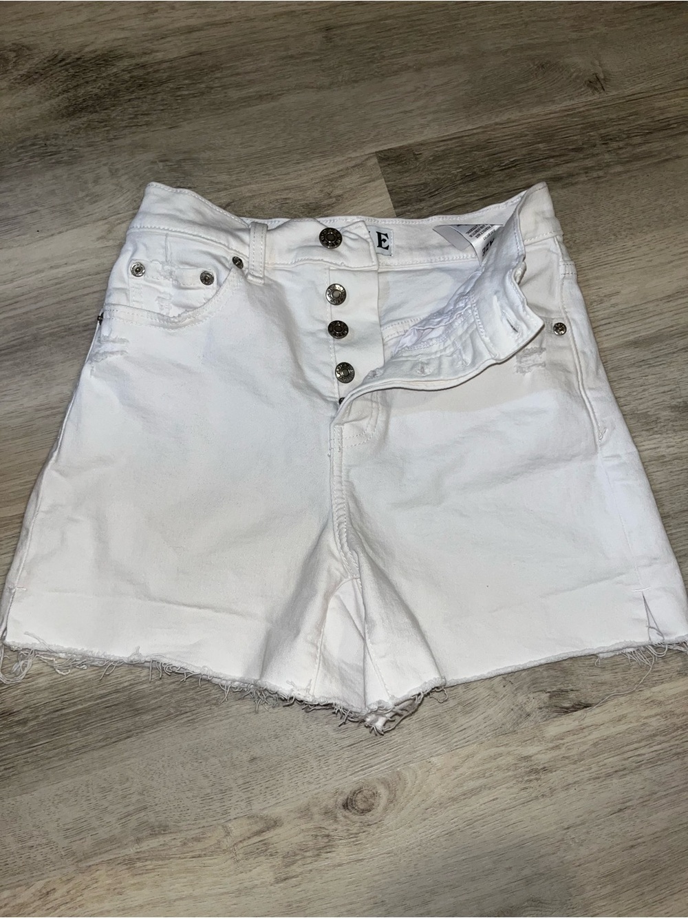 High-Rise White Button-Fly Denim Shorts